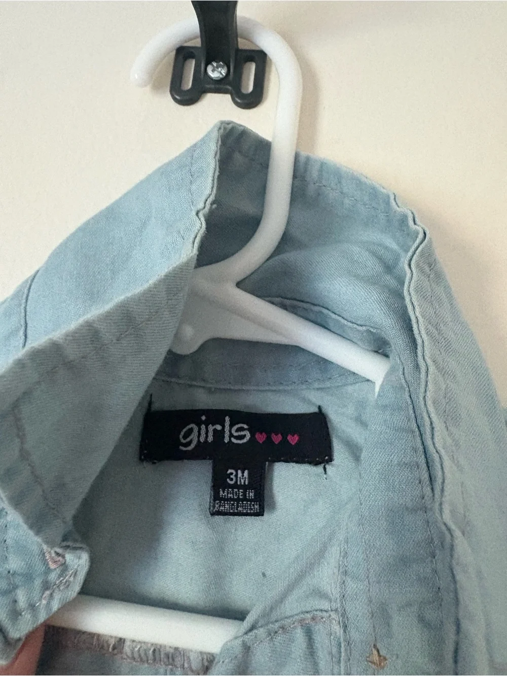 Girls Light Blue Denim Tie-Waist One-Piece Romper by